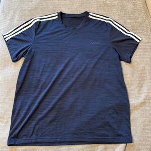 adidas Navy Short Sleeve Tee with White Shoulder Stripes